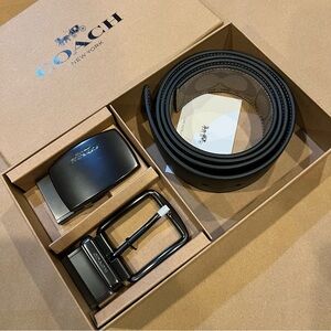 NIB Coach Men’s Belt Gift Set Reversible Signature Canvas Black Cut-to-Size